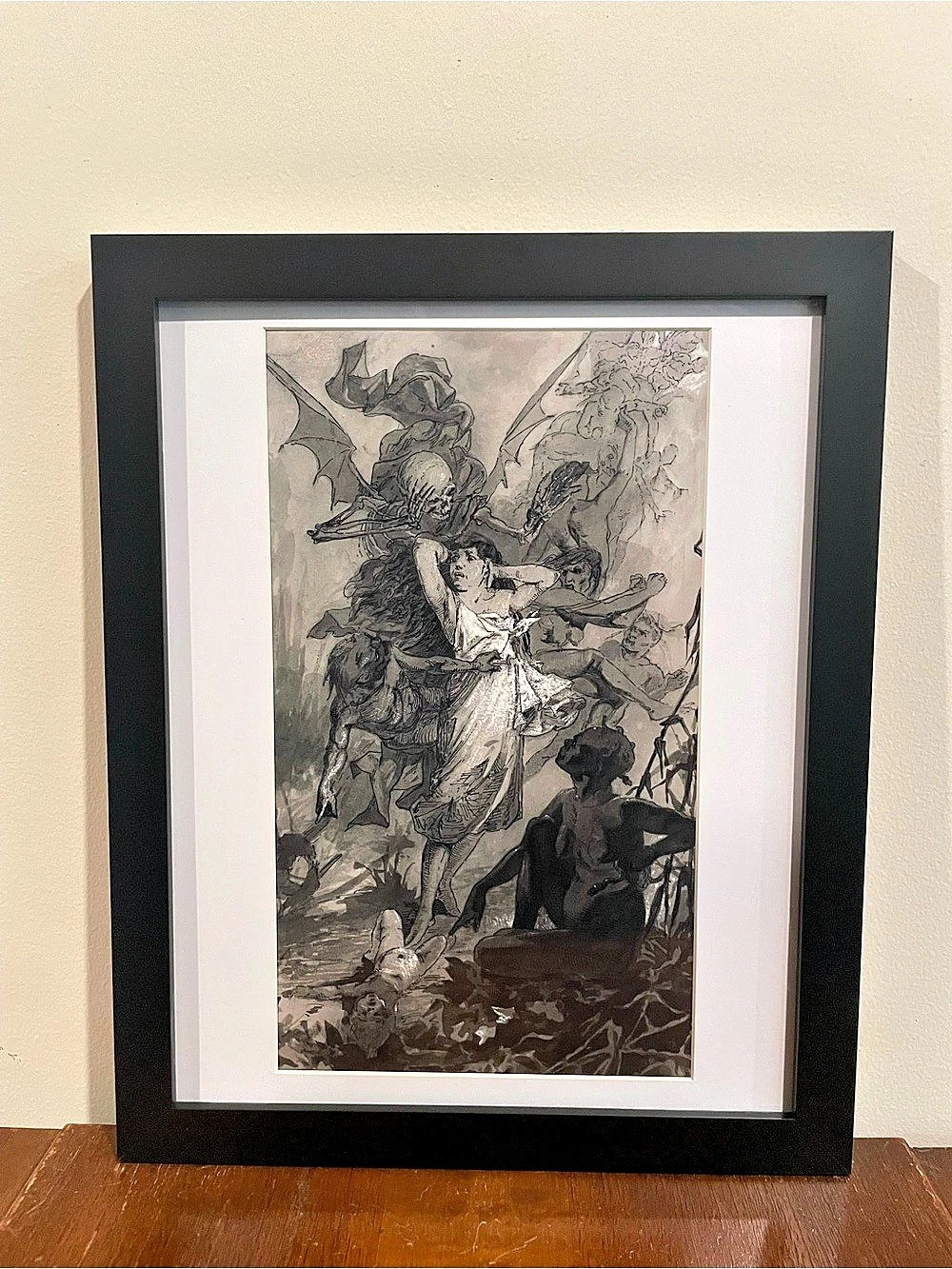 Mucha Dance of Death Framed Art Nouveau 12x15 Skeleton Demon Halloween Wall Art